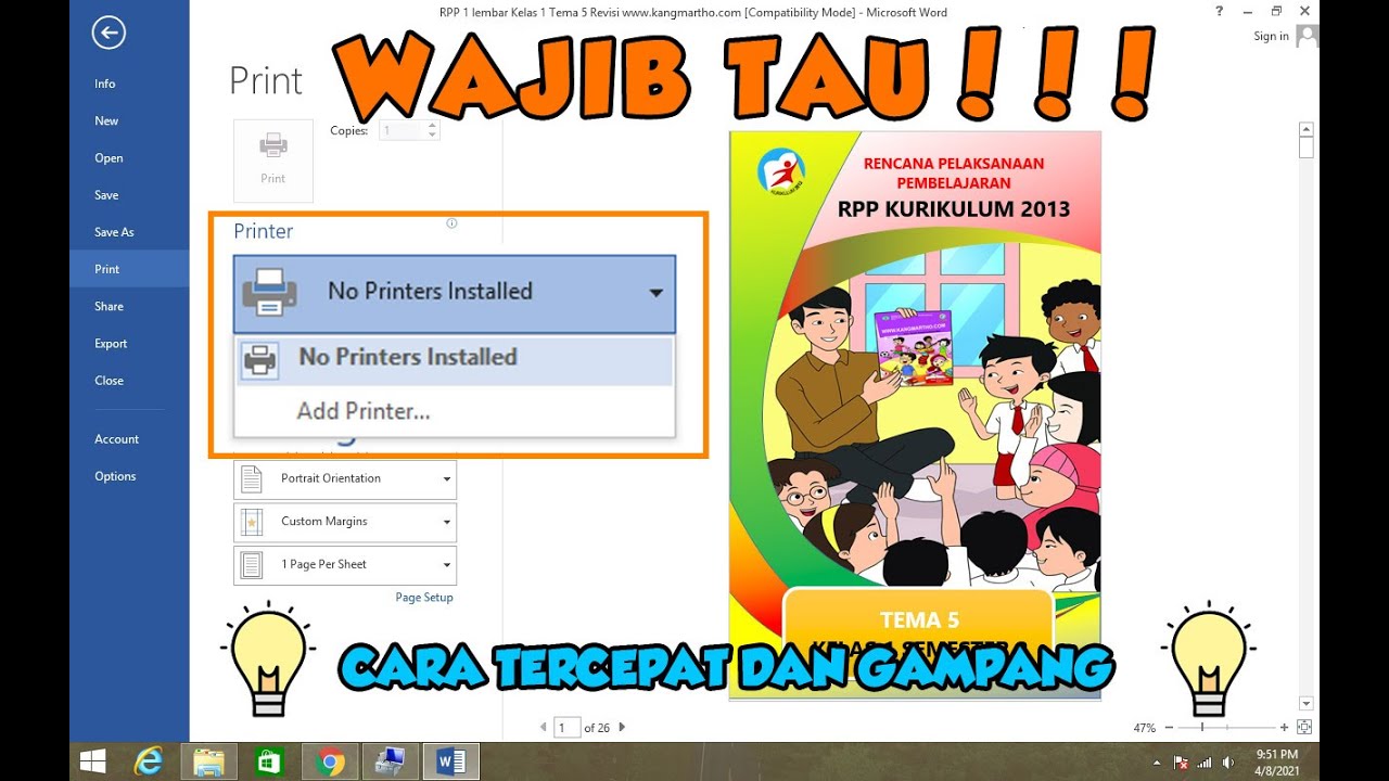 Gampang! Cara Mangatasi No Printers Installed Microsoft Word dan Aplikasi Lainnya