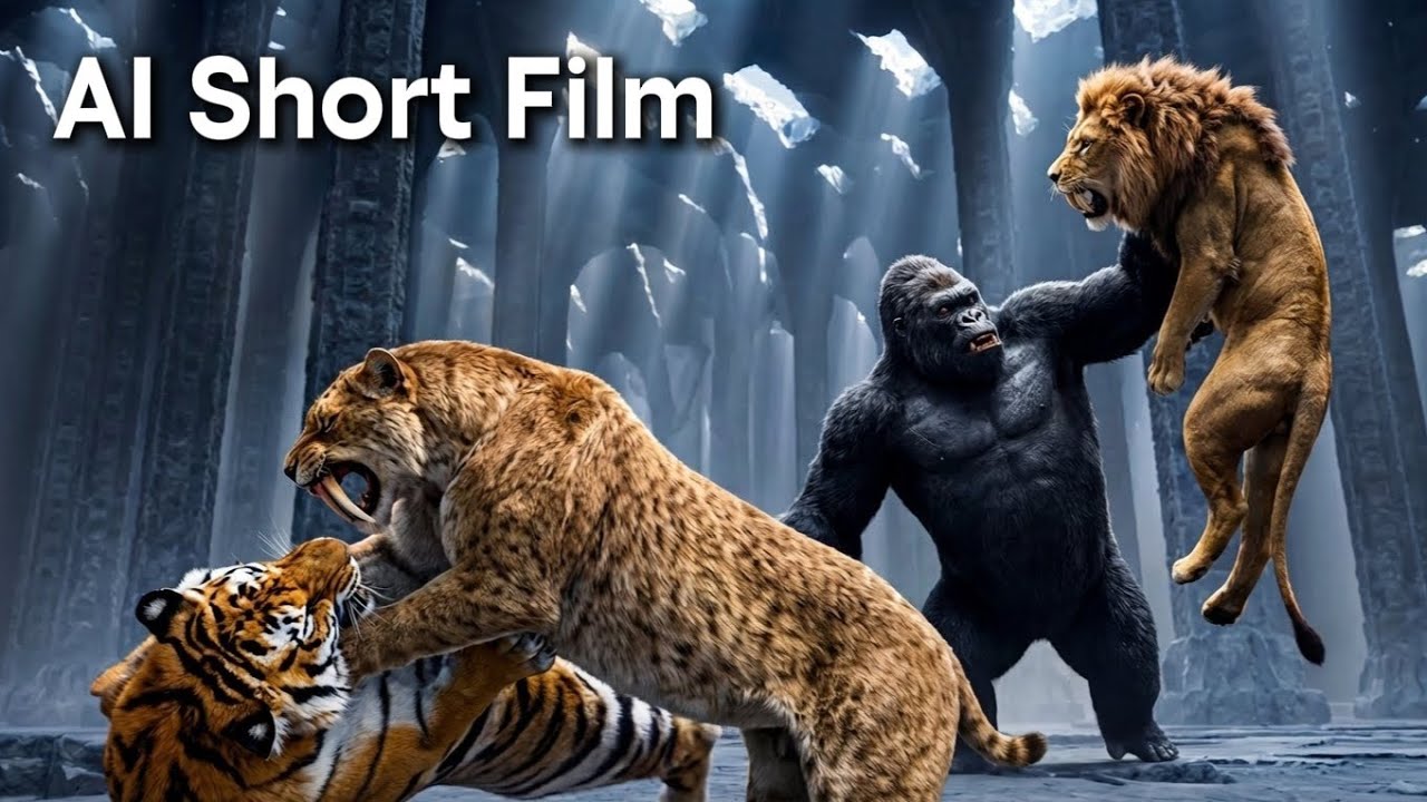 Simba & Shere Khan vs King Gorvak Gorilla & Smilodon Razorclaw &ndash; AI Short Film