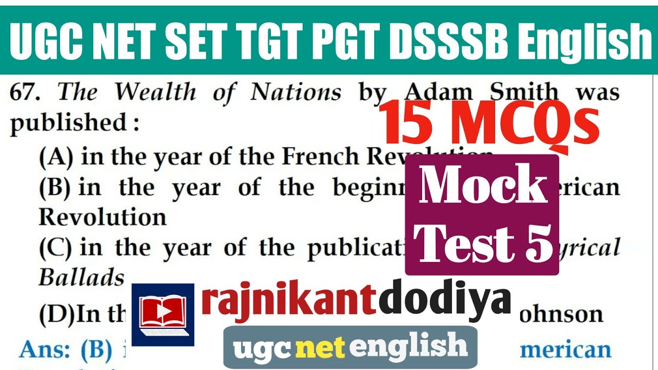 Mock Test 5 UGC NET English Literature | Most Expected Questions for NET SET TGT PGT DSSSB PhD