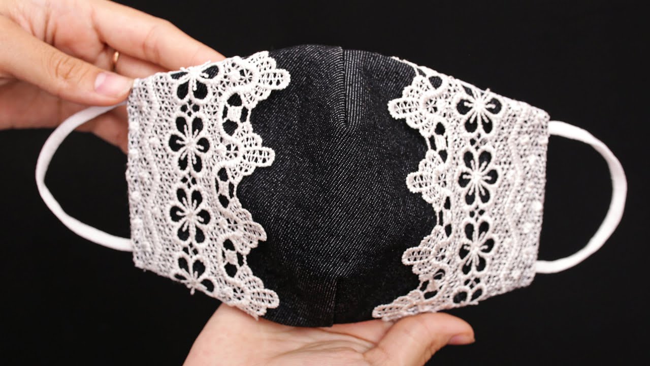 New Design DIY Lace Black Jeans Face Mask Sewing Tutorial | Faça Máscara de proteção Facial Em Casa