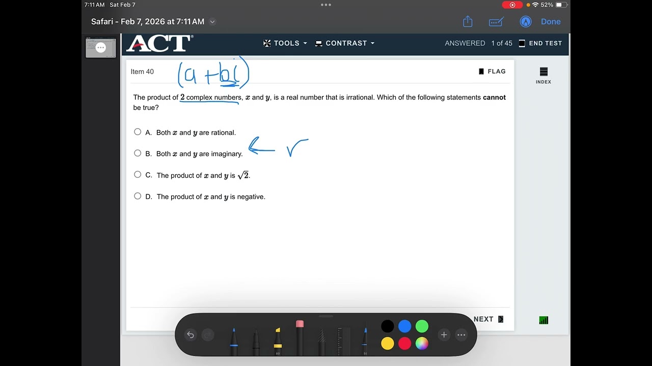 ACT Math Practice Test 2.40 (Complex Numbers)