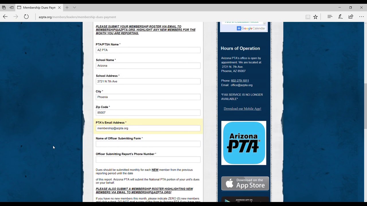 How to  Report Local Unit Membership to AZ PTA Online
