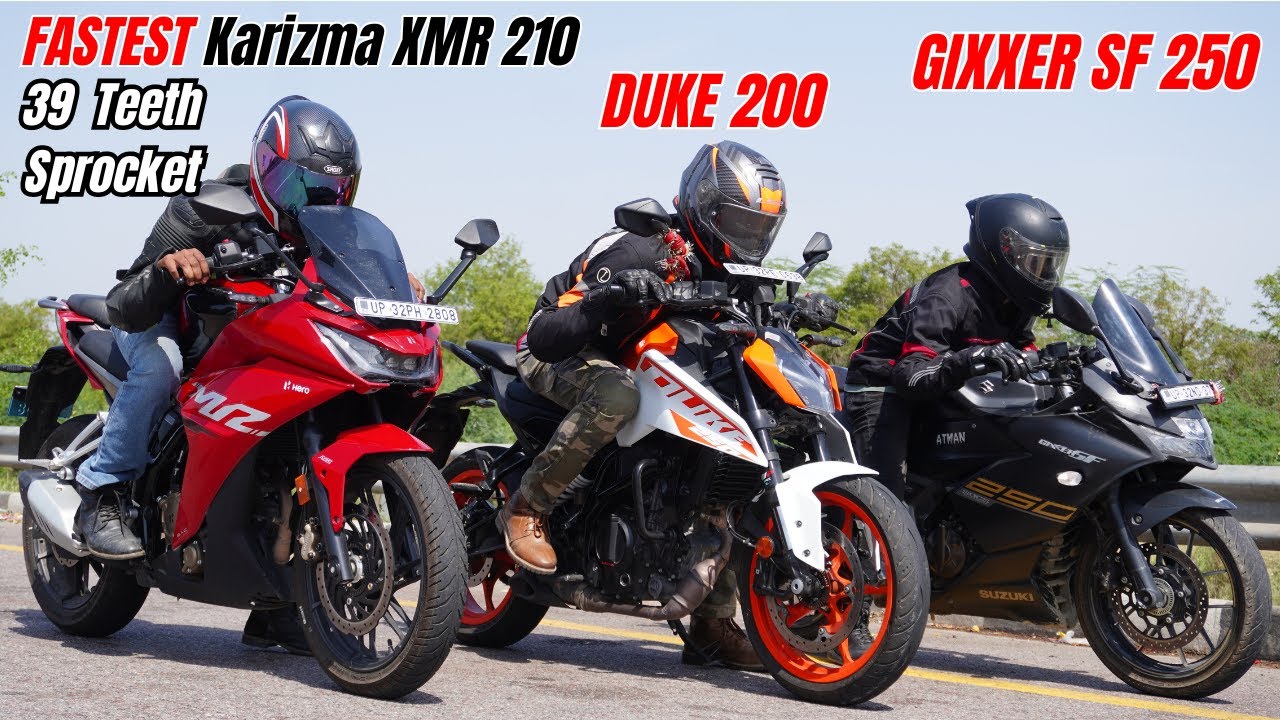 Karizma XMR 210 vs KTM Duke 250 vs Suzuki Gixxer SF 250 Drag Race