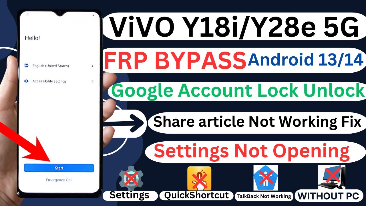 Vivo Y18i/Y28e 5G FRP Google Lock Bypass Android 13/14 Share article Not Working Fix Without PC 2025