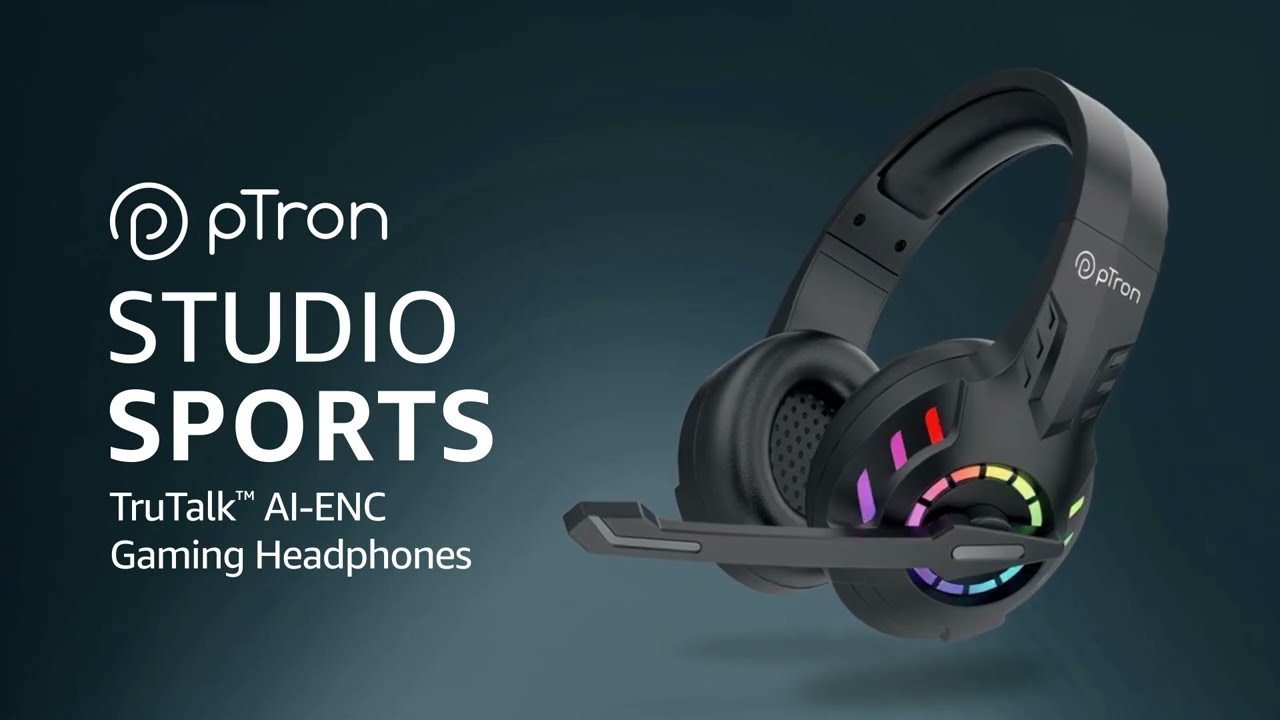 pTron Studio Sports Gaming Headphones | 30ms Low-Latency w/ RGB, 60Hrs Playtime & AI-ENC Mic