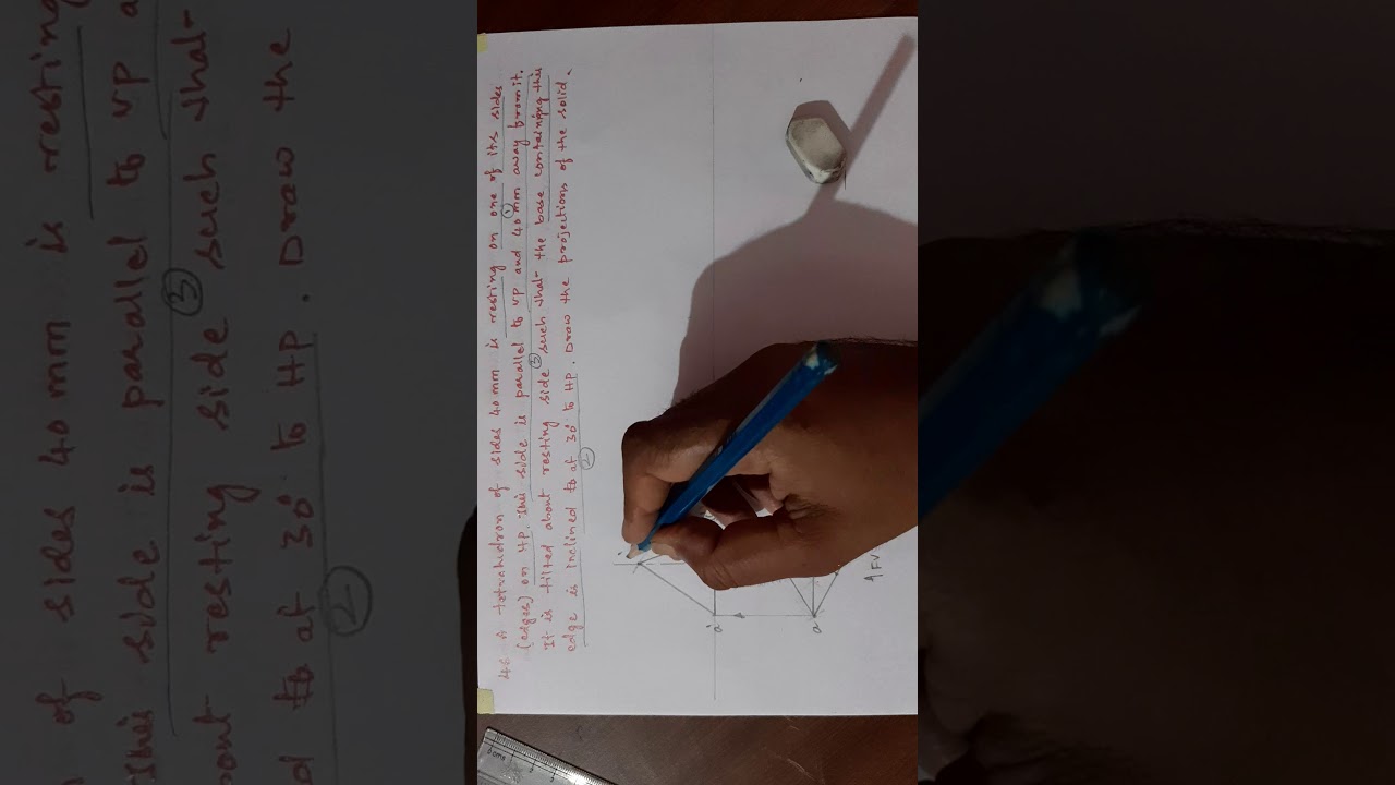46. Tetrahedron resting on hp on one of it's edge and surface containing that edge inclined to hp at