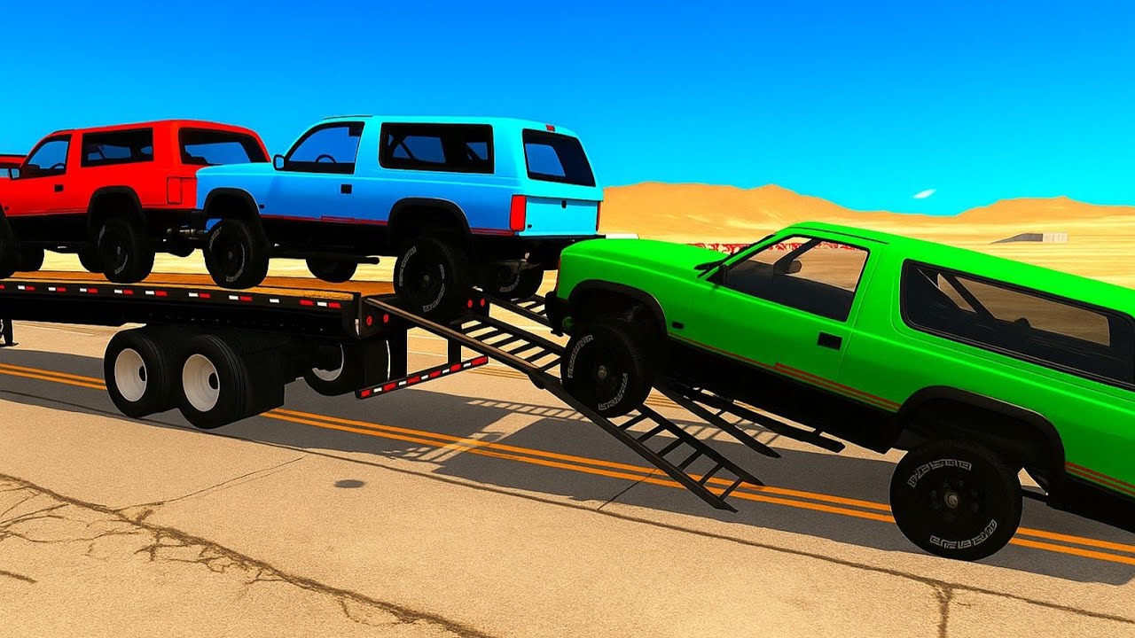 Flatbed Truck Mcqueen | Transportation with Truck - Pothole vs Car #2 - BeamNG.Drive