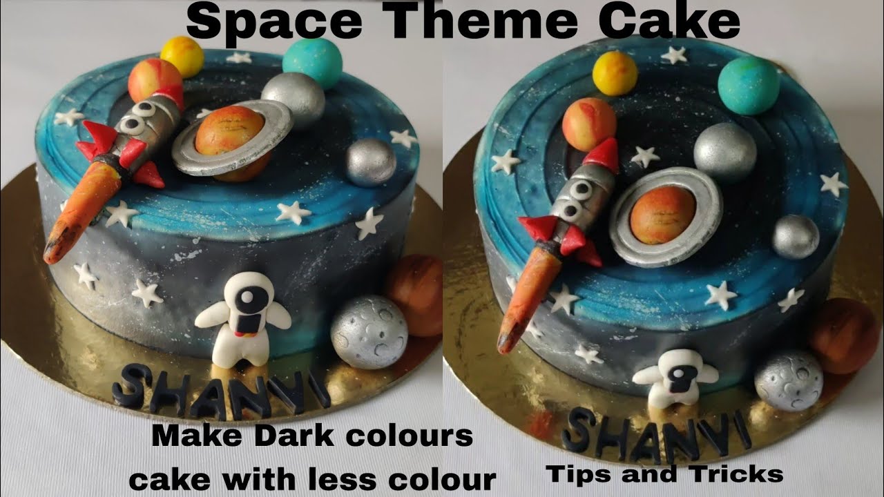 Space Theme Cake,Tips N tricks Related To Dark colour and Fondant Work