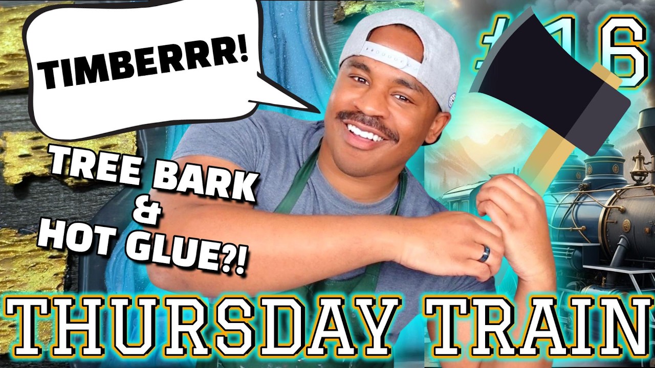 Birch Bark + Hot Glue + Acrylic Pour = MINIATURE RIVER? 🪵🌊✨💙 | Thursday Train # 16