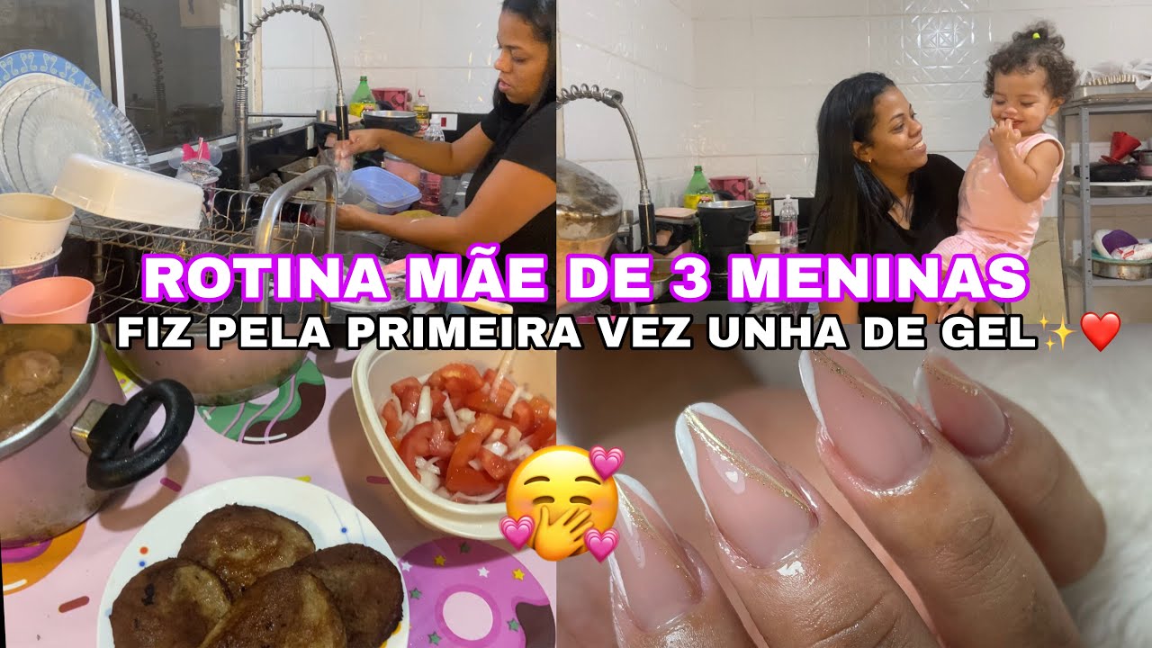 ROTINA SENDO MÃE DE 3 MENINAS 🥹| primeira vez fazendo alongamento de unha ✨❤️ #vidareal 