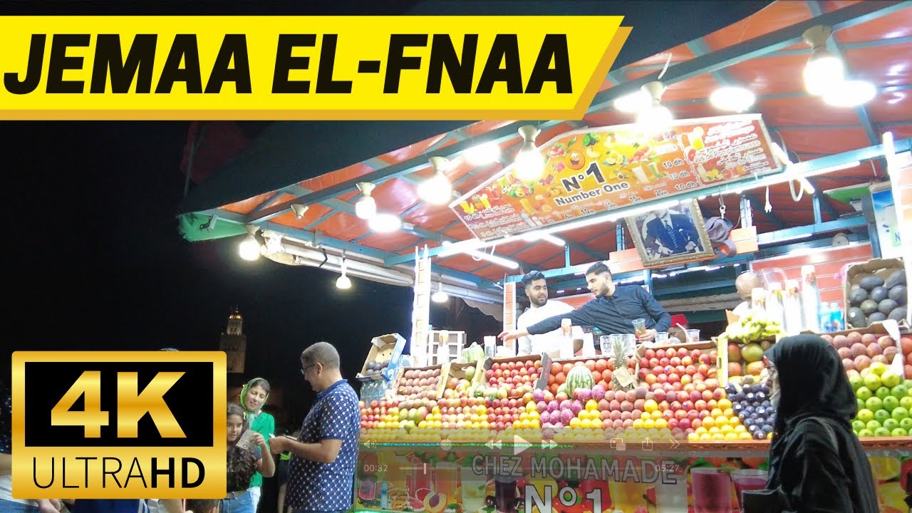 Jemaa el Fna Square Nightlife Marrakech Morocco Walking Tour【4K, 60fps】جولة في ساحة جامع الفنا مراكش