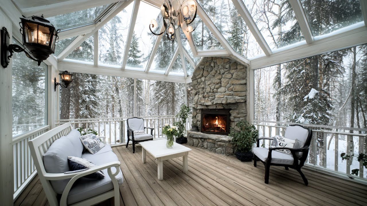 Cozy Winter Day Cabin with Fireplace Crackling | Snowfall Ambience for Relax and Gentle Focus