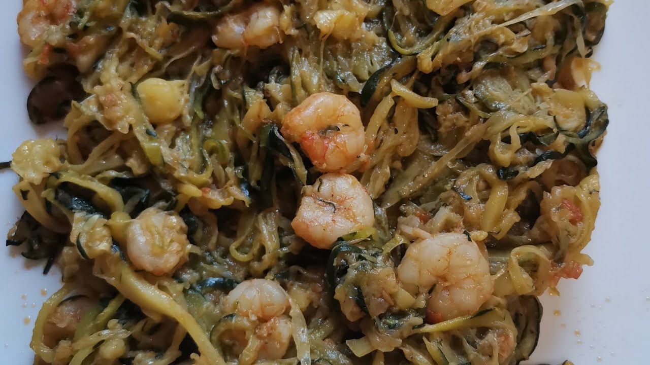 SPAGHETTIS DE CALABACIN CON GAMBAS, RECETA SALUDABLE