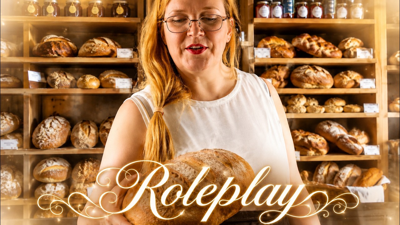 🎧 ASMR ~  ROOLIPELI: leipomossa; maistiaisia ja kaupittelua