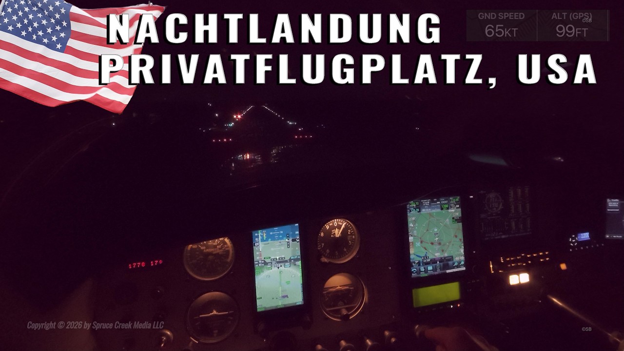 Cockpit POV: Nachtlandung auf unserem privaten Flughafen in Florida 🇺🇸  Mit Funk. 4k.