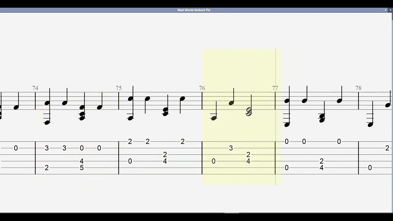 Mad World Guitar tab