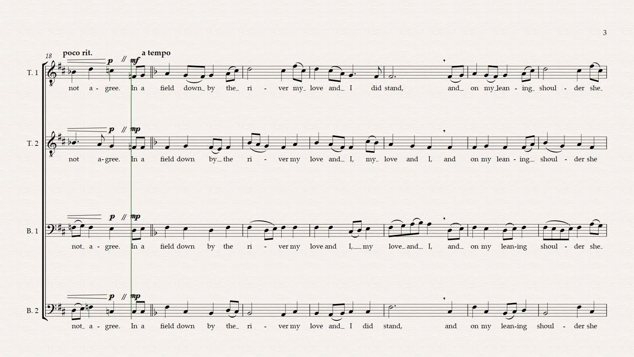 Down by the Salley Gardens, for barbershop quartet (Philip Le Bas)