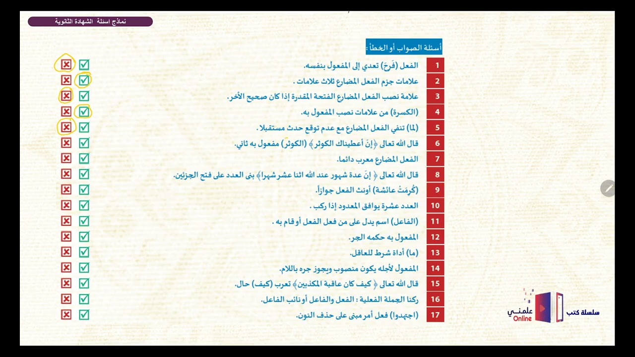 أسئلة الصواب والخطأ الدراسات اللغوية صفحة 36