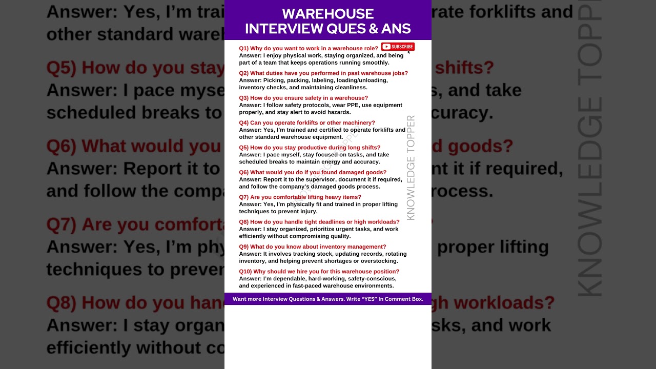Warehouse Interview Questions and Answer | Warehouse Job Interview Questions and Answers