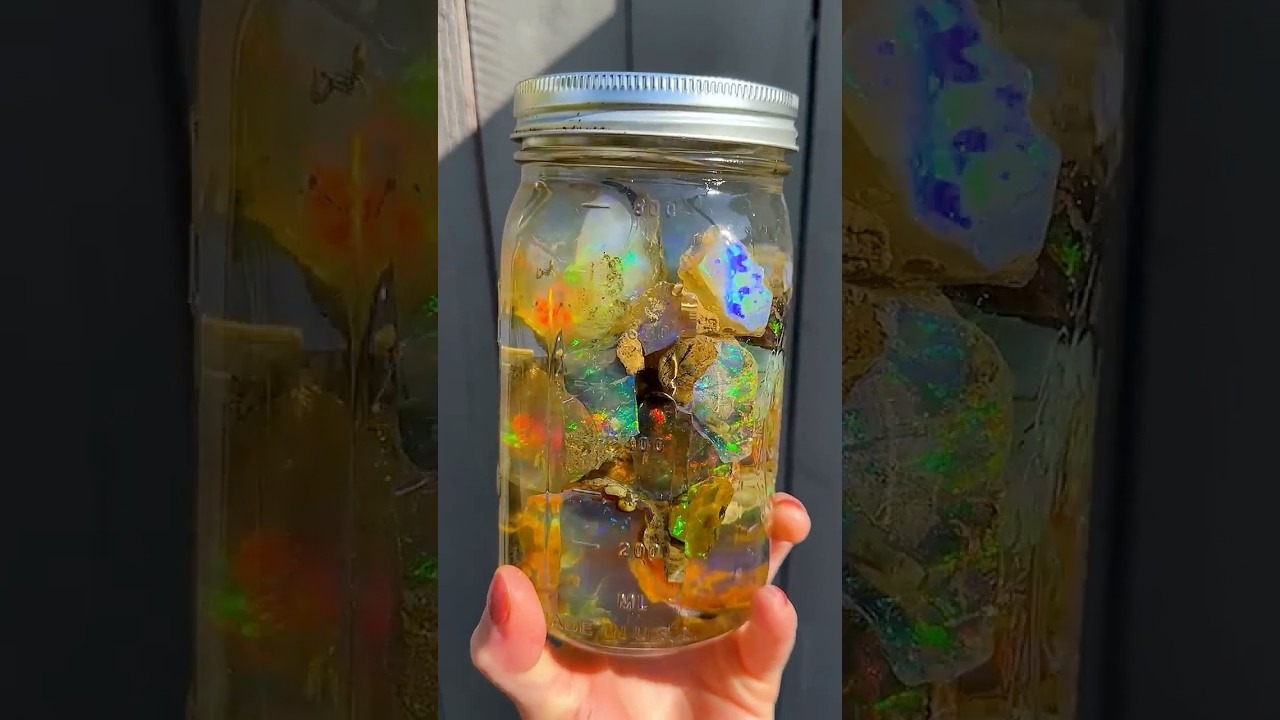 A jar filled with magical Ethiopian Opals, and one has an 