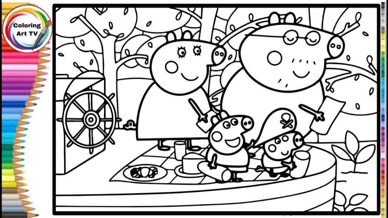 Peppa Pig and Friends on Stage _ Learn how to draw and color a Peppa Pig page for kids