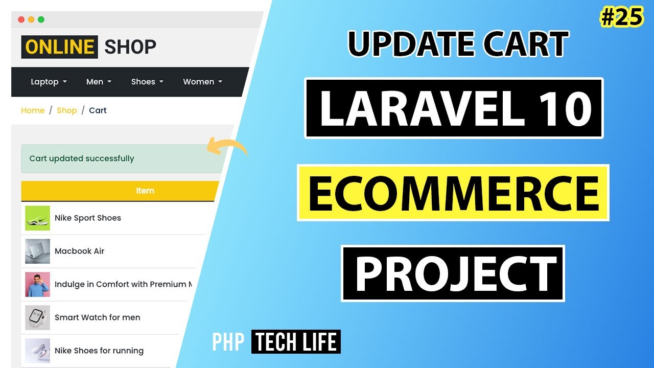 Laravel 10 Ecommerce Project | #25 Update Cart | Frontend | PHP Tech Life Hindi
