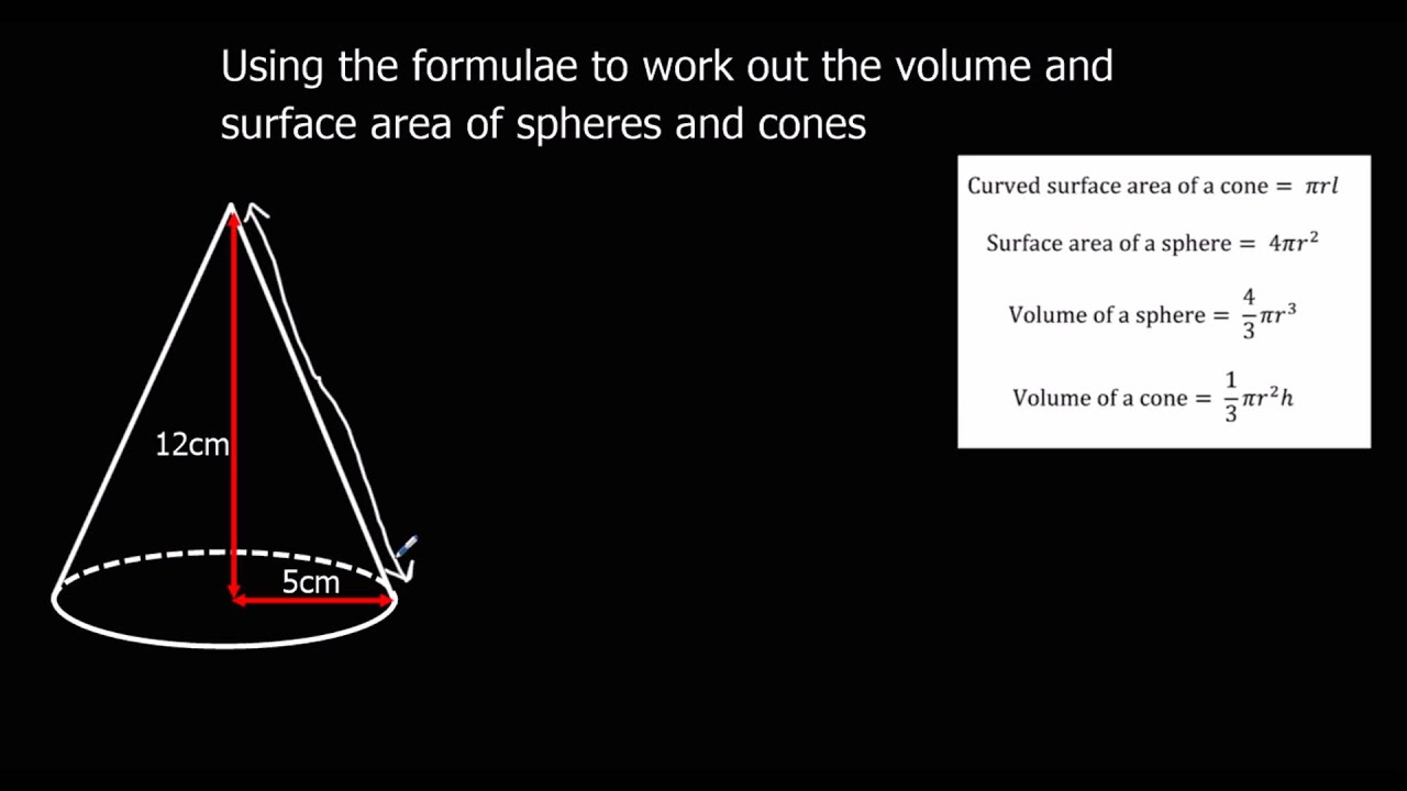 Finding the volume and surface area of spheres and cones