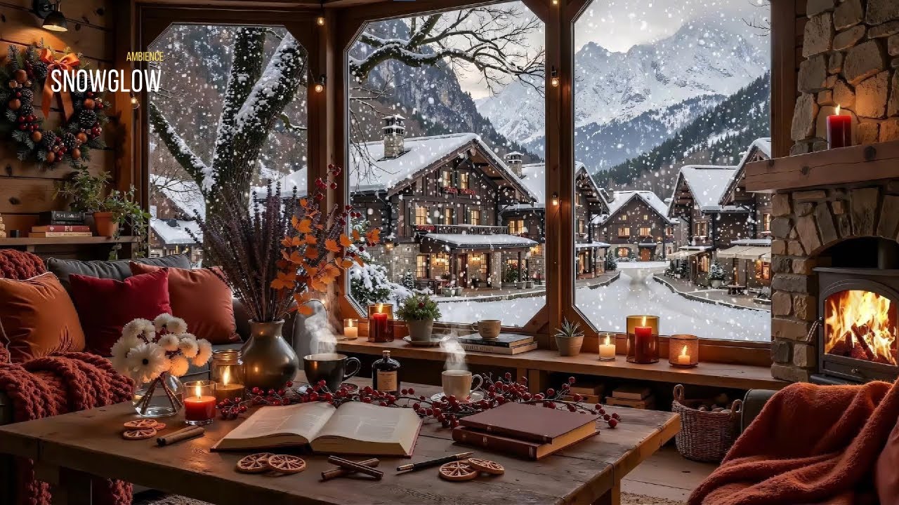 Winter Evening Jazz | Snug Cabin Fire, Gentle Piano & Falling Snow for SerenityWinter Chalet Jazz
