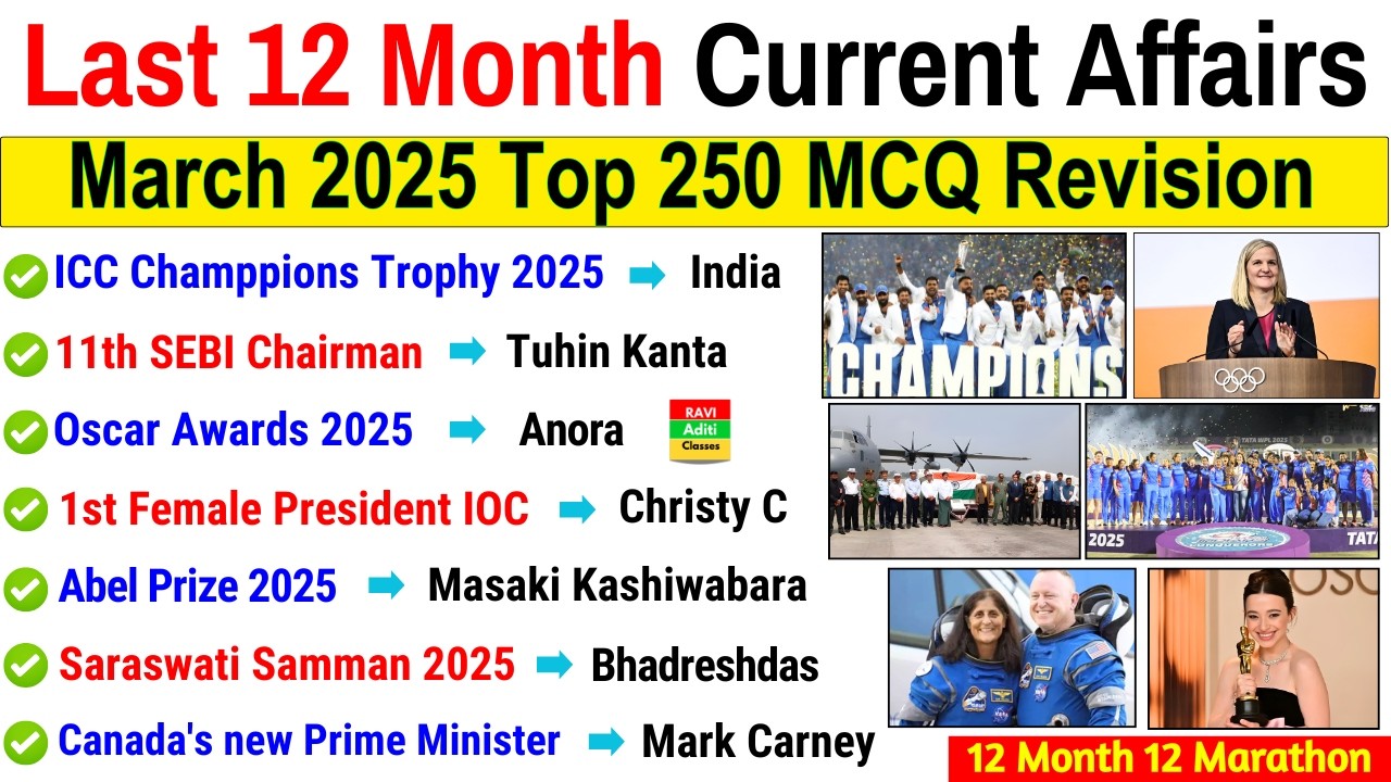 Last 12 Months Current Affairs 2025 | Jan 2025 to Dec 2025 | Imp For ssc CGL MTS GD NTPC CDS