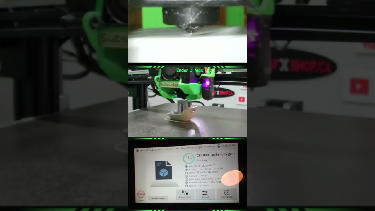 ender 3 max on sonic pad printing a benchy ( roof bridge ) nozzle cam 