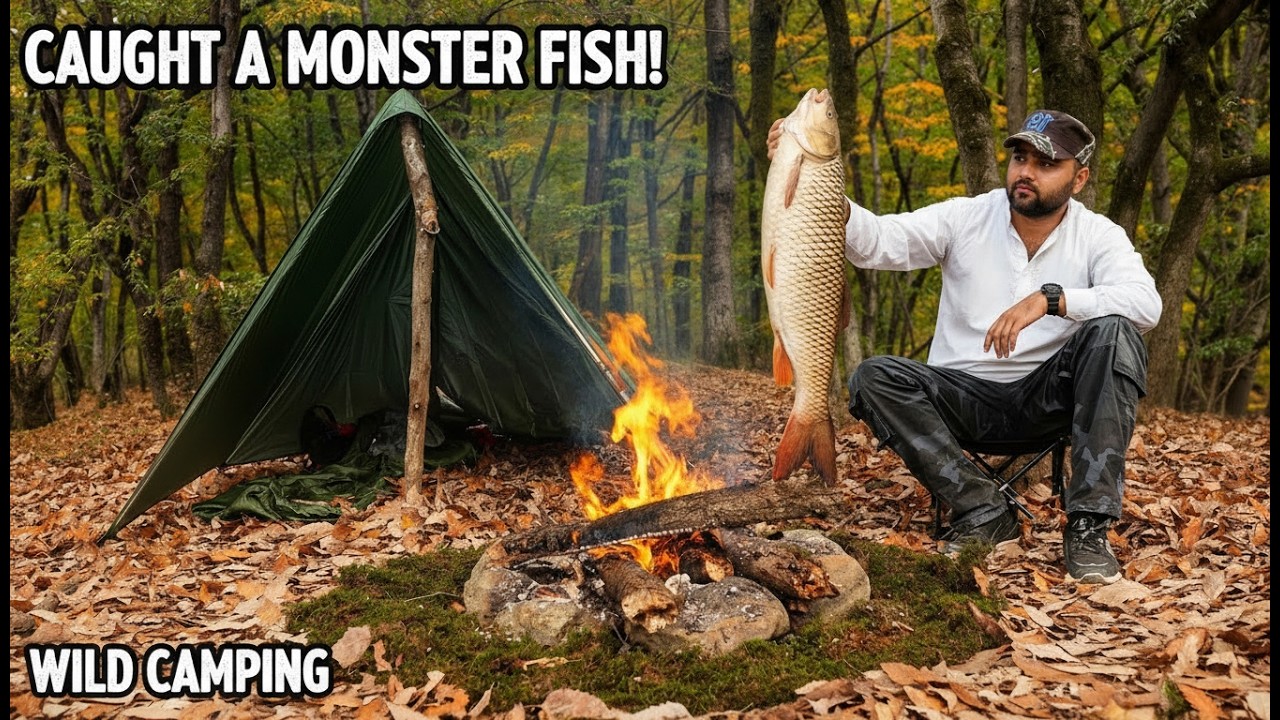 Primitive Cooking Fish Over Fire | Riverside Camping Experience
