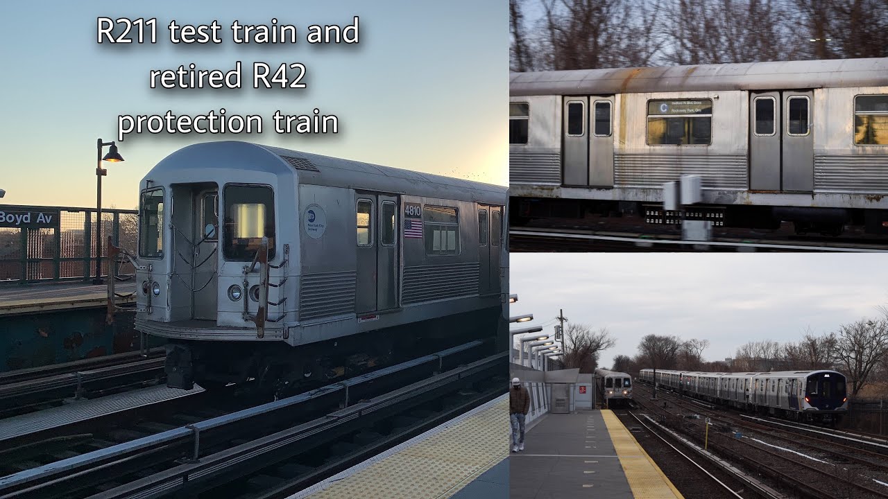 10 Car Kawasaki R211 Test Train and RETIRED R42 Protection Train at 88st and Howard Beach - JFK