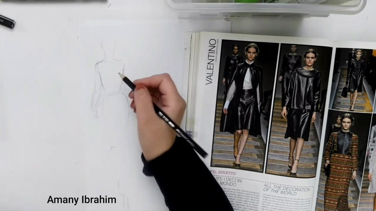 رسم أزياء: رسم وإظهار خامة الجلد 👩‍🎨 fashion illustration:rendering leather & technical drawing