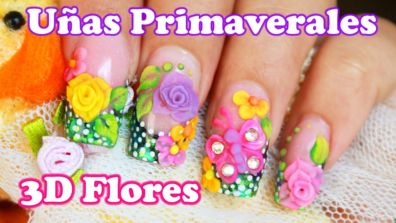 Como Hacer Uñas primaverales en 3D Rosas flores acrylicas