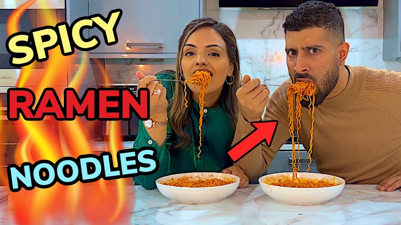 KOREAN FIRE SPICY RAMEN NOODLE CHALLENGE | HUSBAND VS WIFE **SHE ALMOST FAINTED**