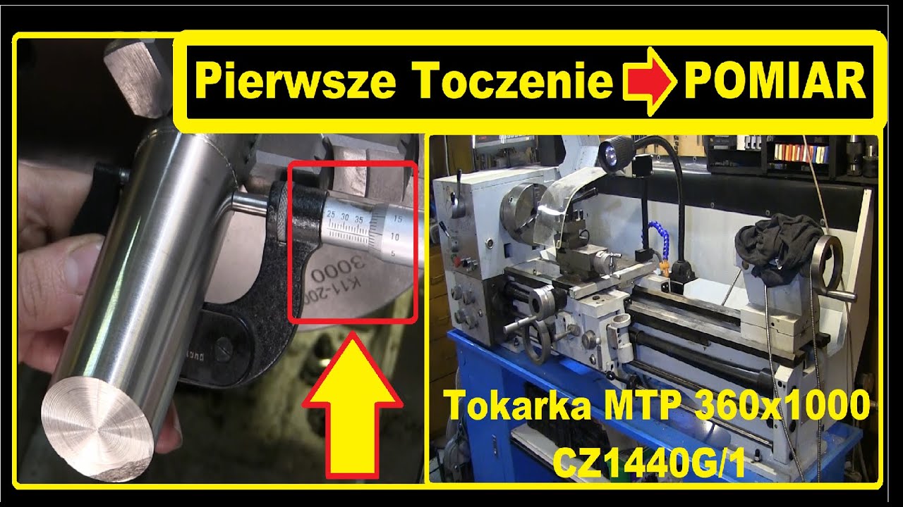 Tokarka - Pierwsze toczenie i pomiar czy ciągnie stożek Tokarka MTP 360x1000  CZ1440G/1