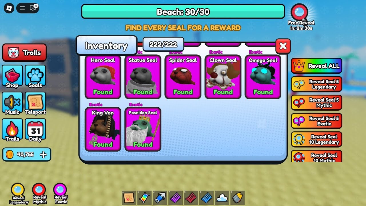 Roblox Find The Seals (80 New Seals) - All 222 Seals