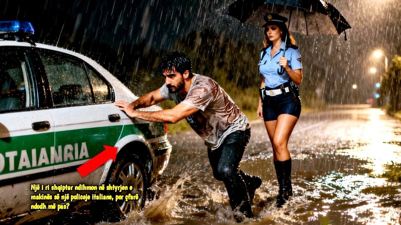 Një i ri shqiptar ndihmon në shtyrjen e makinës së një policeje italiane, por çfarë ndodh më pas?