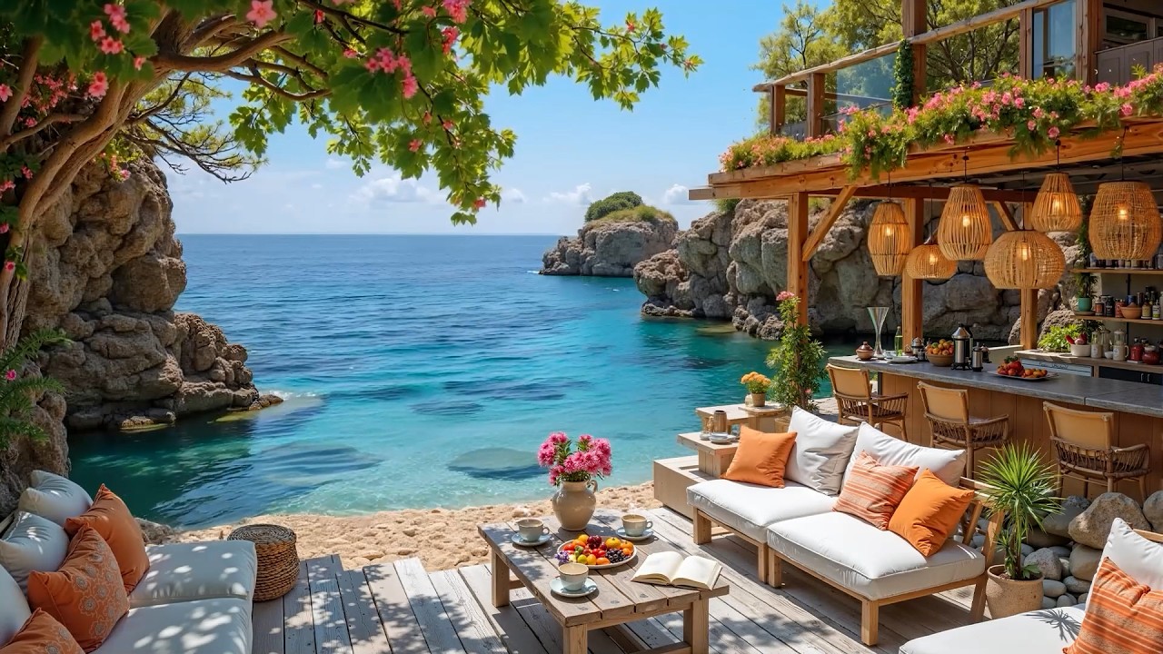 Upbeat Morning Jazz & Smooth Bossa Nova Music at Beach Cafe Ambience for Relaxing and Positive Mood
