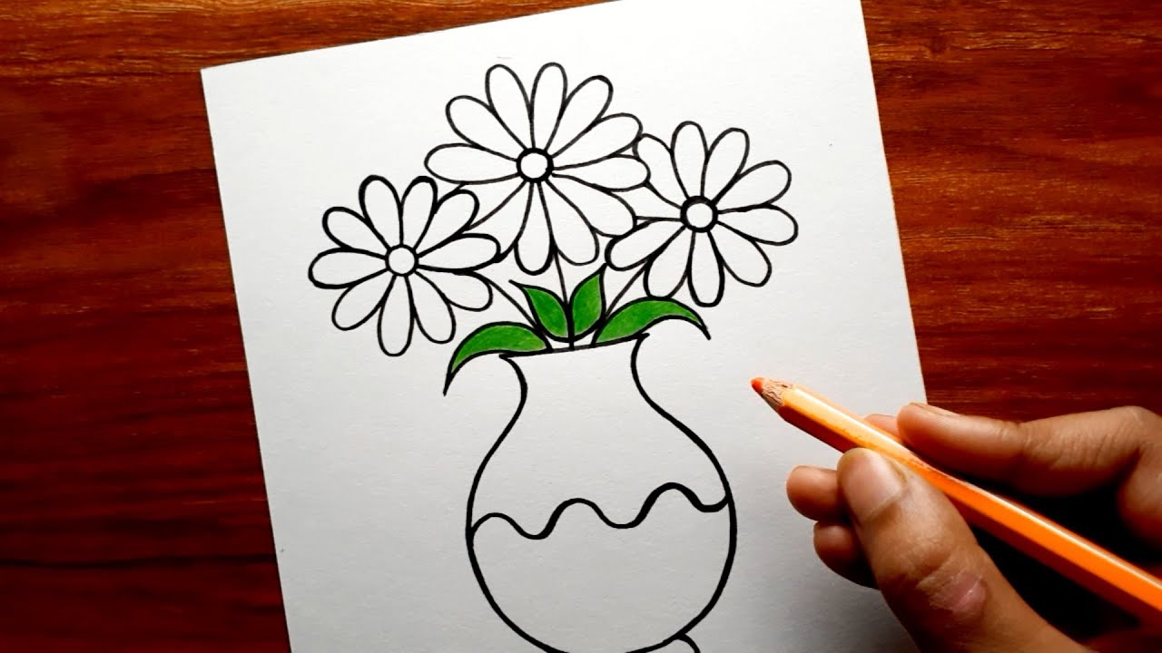 Flower Pot Drawing || Simple Flower Pot Drawing || How to Draw Flower Vase || Flowers Drawing..