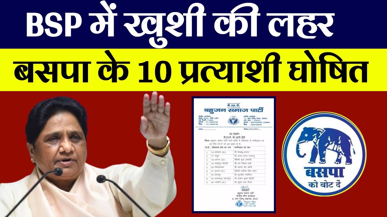 BSP में खुशी की लहर ! बसपा के 10 प्रत्याशी घोषित ! इन दिग्गज नेताओं को मिला टिकट ?