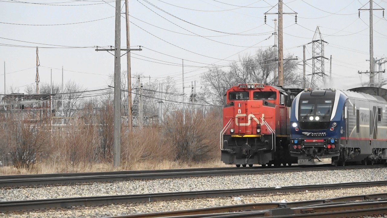 Amtrak & a CN Freight, Champaign, IL 2/17/26