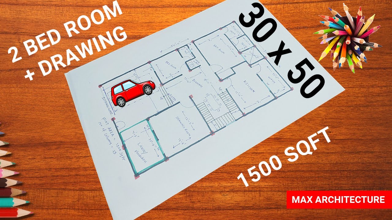 2 BHK House Plan With Car Parking : 30 x 50 House Plan / 1500 SQFT House Design