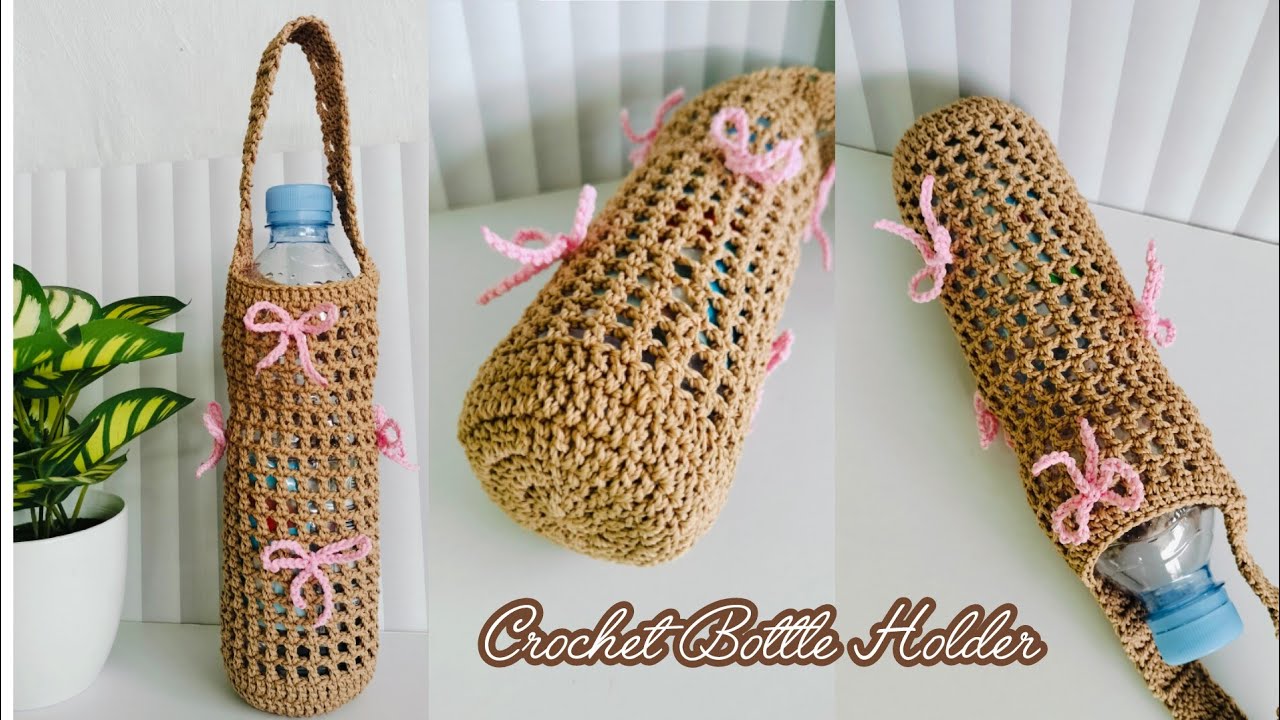 how to crochet cute bottle holder / crochet bottle cover tutorial