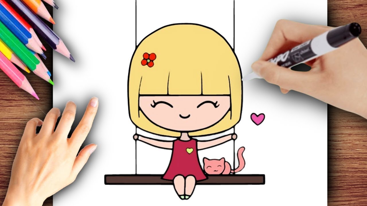 💛💝 COMMENT DESSINER UN ENFANT SUR LA BALANÇOIRE  - ENFANT JOUANT