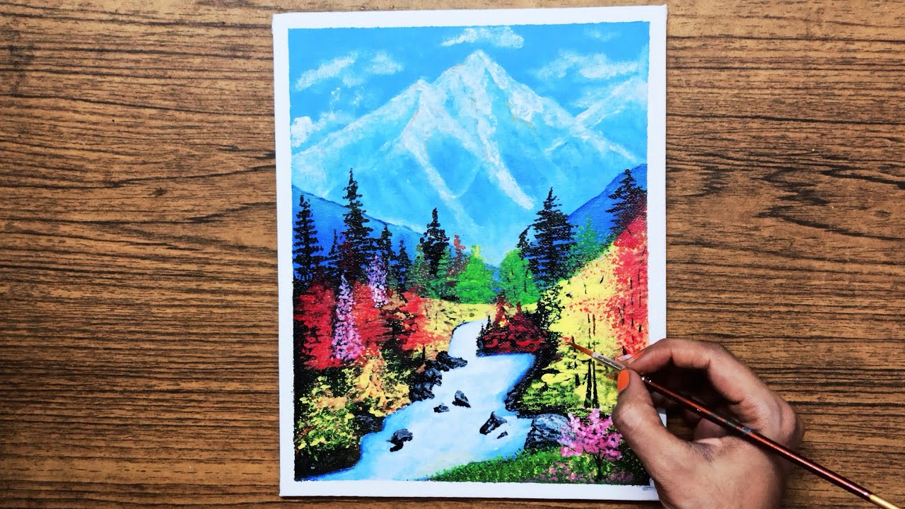 Mountain landscape painting|Acrylic painting|Step by Step tutorial
