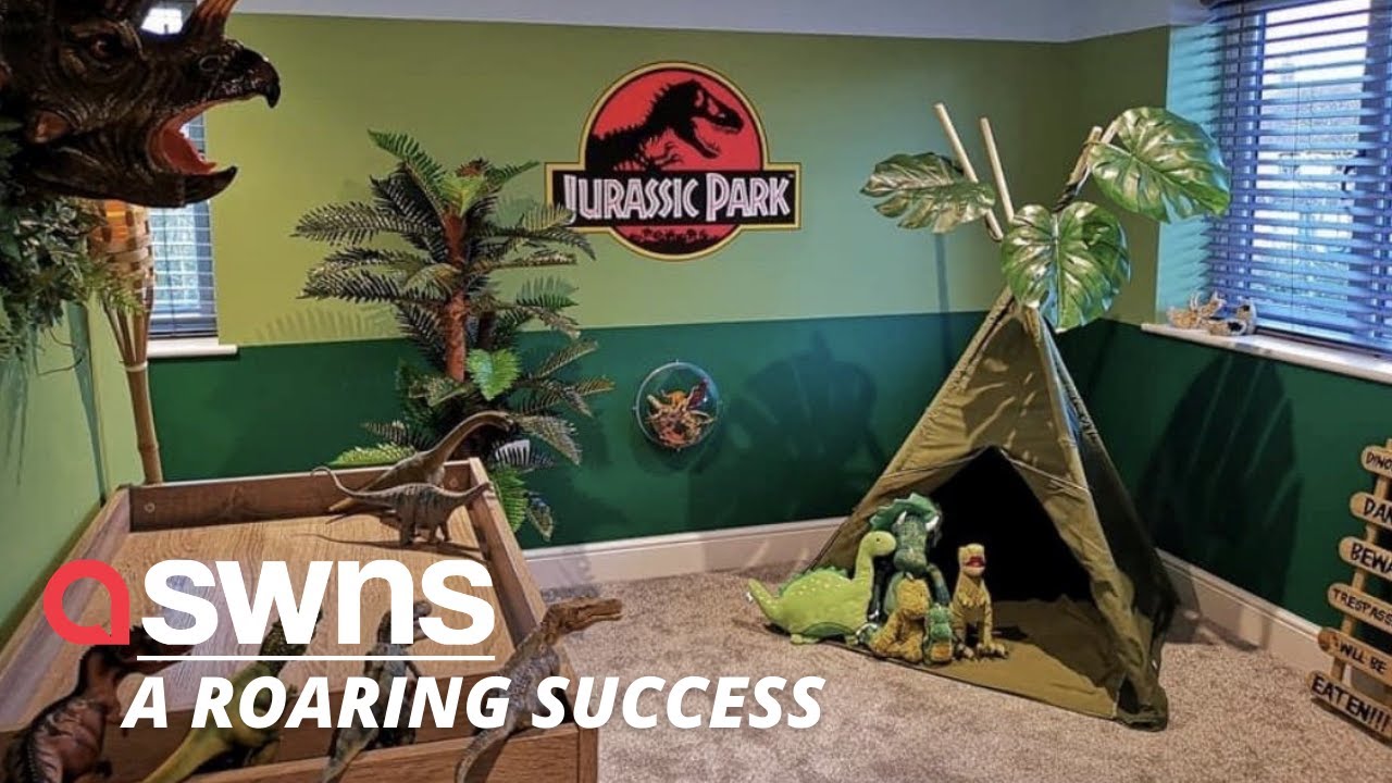 Mum surprises her “dinosaur-obsessed” son with a Jurassic Park bedroom makeover! 🛏🦖 | SWNS