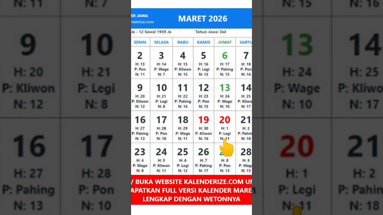 Hari Raya idul Fitri jatuh pada Jumat 20 Maret 2026