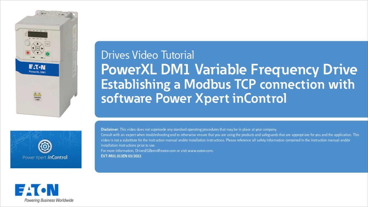 PowerXL DM1 variable frequency drive Establishing a ModbusTCP connection with Power Xpert inControl
