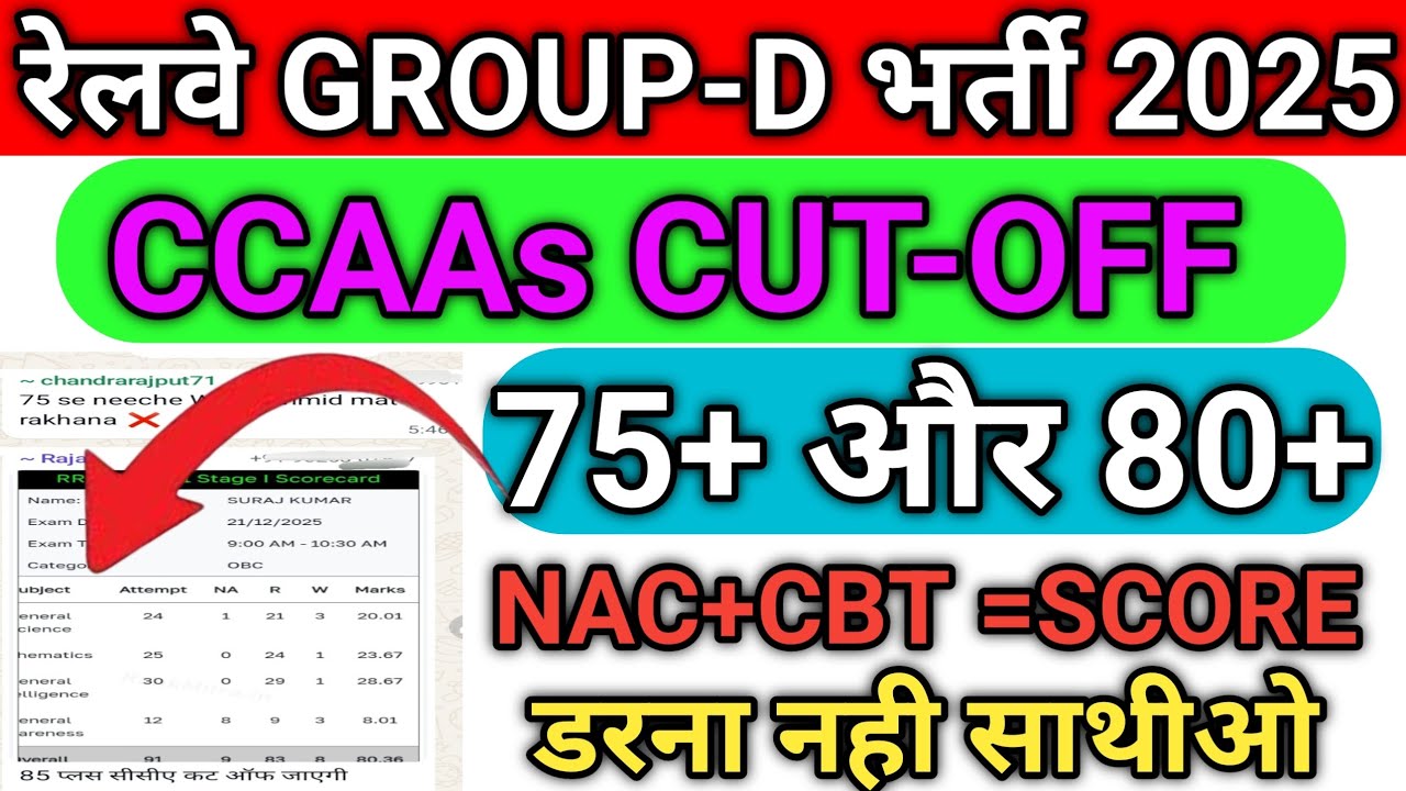 CCAAs का CUT-OFF देखलों || 75+ और 80+ NAC + CBT SCORE की सच्चाई ll RRB GROUP-D CUT-OFF